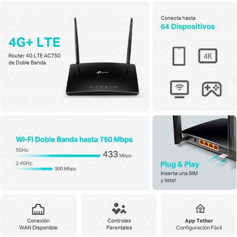 TP-Link Routeur 4G LTE 150Mbps Wifi N 300Mbps TL-MR100, modem 4G, Box 4G, 2 x SMA pour Antenne externe, 2 Ports Ethernet,