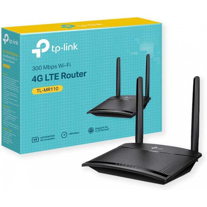 TP-Link Routeur 4G LTE 150Mbps Wifi N 300Mbps TL-MR100, modem 4G, Box 4G, 2 x SMA pour Antenne externe, 2 Ports Ethernet,