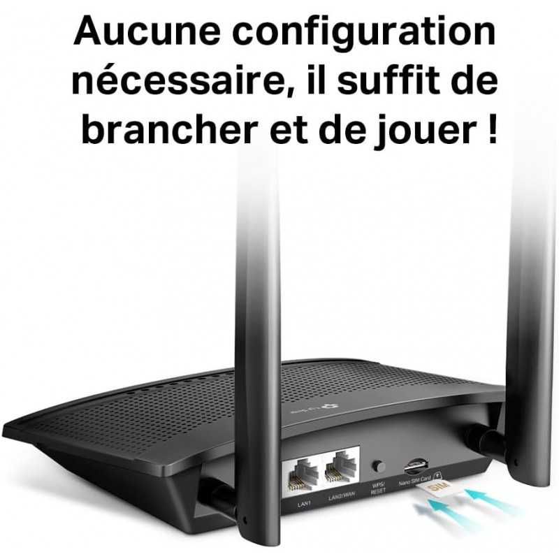 TP-Link Routeur 4G LTE 150Mbps Wifi N 300Mbps TL-MR100, modem 4G, Box 4G, 2 x SMA pour Antenne externe, 2 Ports Ethernet,