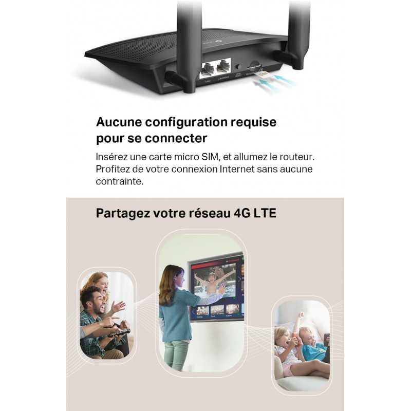 TP-Link Routeur 4G LTE 150Mbps Wifi N 300Mbps TL-MR100, modem 4G, Box 4G, 2 x SMA pour Antenne externe, 2 Ports Ethernet,