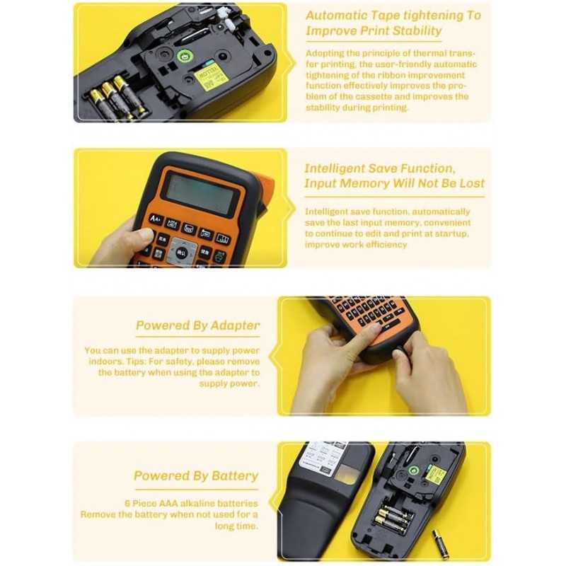 Étiqueteuse portable avec ruban adhésif, étiqueteuse portable E1000 Pro, touches à une touche, étiqueteuse pour chantier,