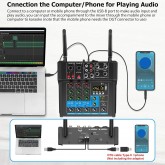 USB Mixing Console Mic BT Stereo Recording 6 Channel Professional Audio Mixer Sound Board Console with Power Amp for Karaoke