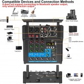 USB Mixing Console Mic BT Stereo Recording 6 Channel Professional Audio Mixer Sound Board Console with Power Amp for Karaoke