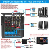 USB Mixing Console Mic BT Stereo Recording 6 Channel Professional Audio Mixer Sound Board Console with Power Amp for Karaoke