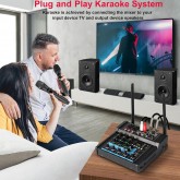 USB Mixing Console Mic BT Stereo Recording 6 Channel Professional Audio Mixer Sound Board Console with Power Amp for Karaoke