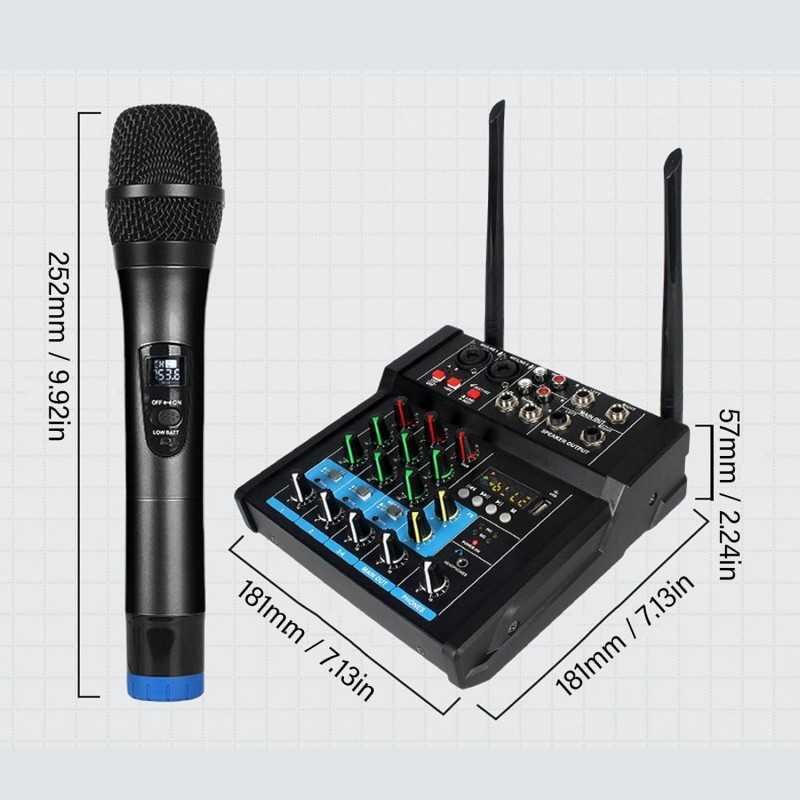 USB Mixing Console Mic BT Stereo Recording 6 Channel Professional Audio Mixer Sound Board Console with Power Amp for Karaoke