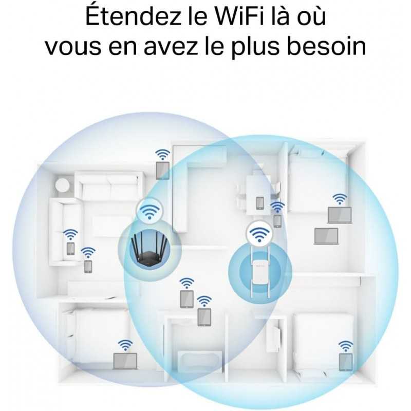 MERCUSYS ME30 TP-Link Répéteur WiFi, Amplificateur Bi-bande WiFi AC1200 Mbps, Extender WiFi, antennes à gain élevé réglables,
