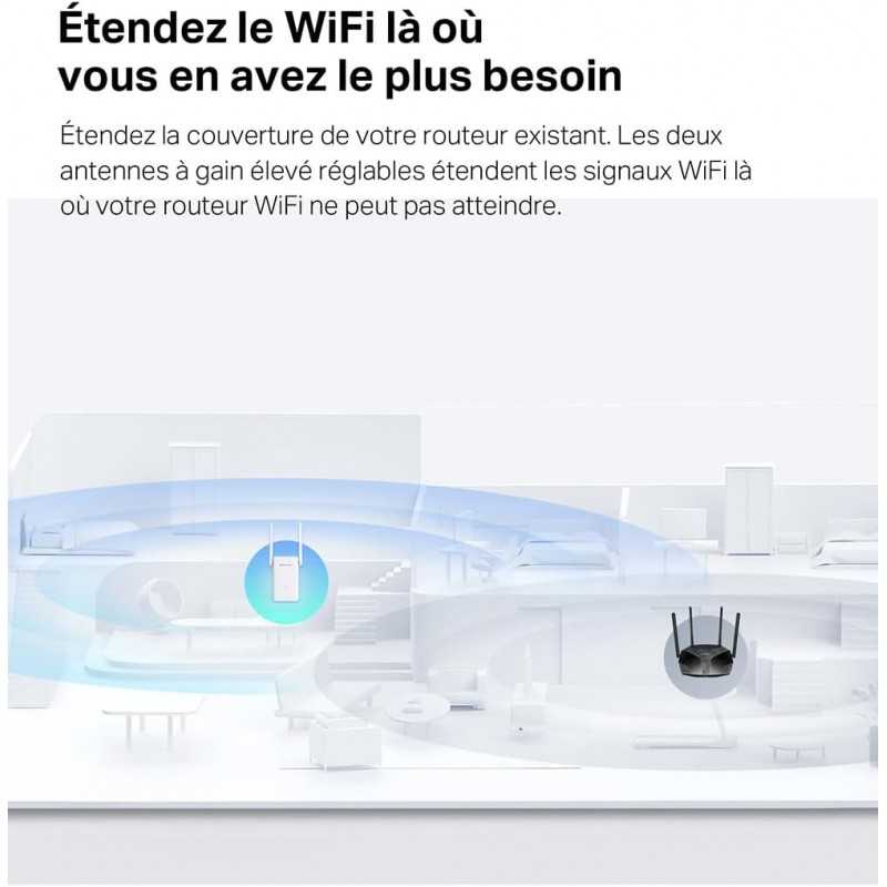 MERCUSYS ME30 TP-Link Répéteur WiFi, Amplificateur Bi-bande WiFi AC1200 Mbps, Extender WiFi, antennes à gain élevé réglables,