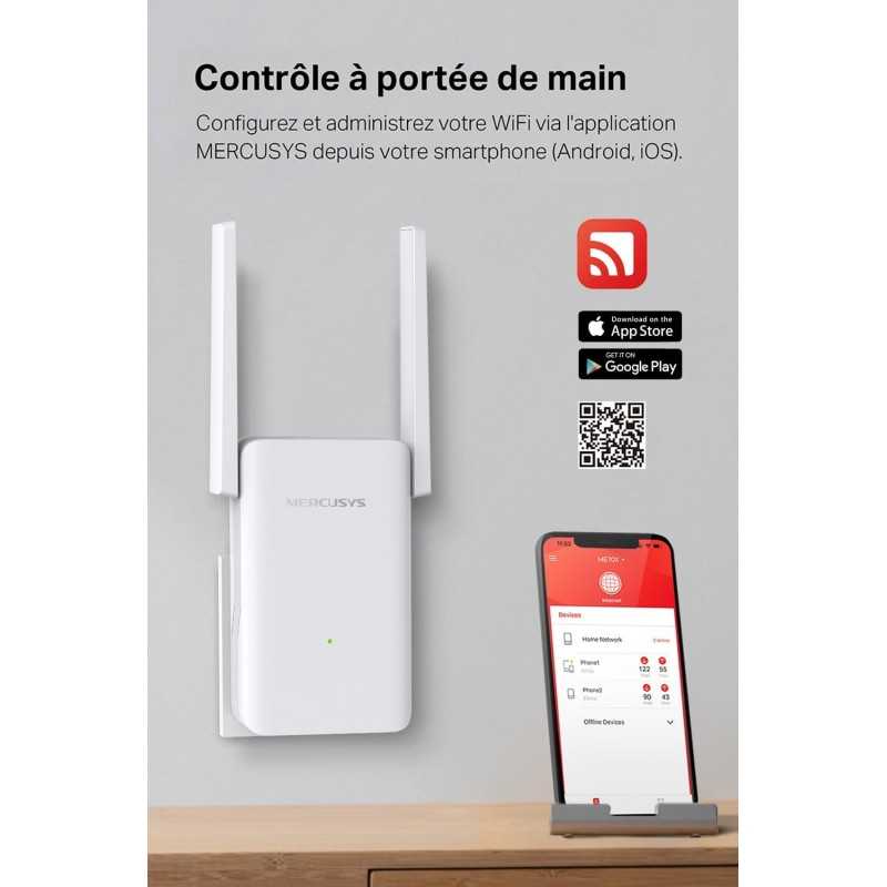 MERCUSYS ME30 TP-Link Répéteur WiFi, Amplificateur Bi-bande WiFi AC1200 Mbps, Extender WiFi, antennes à gain élevé réglables,