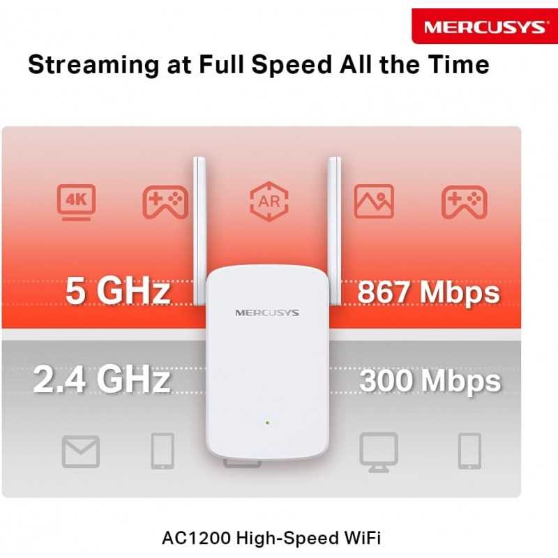MERCUSYS ME30 TP-Link Répéteur WiFi, Amplificateur Bi-bande WiFi AC1200 Mbps, Extender WiFi, antennes à gain élevé réglables,