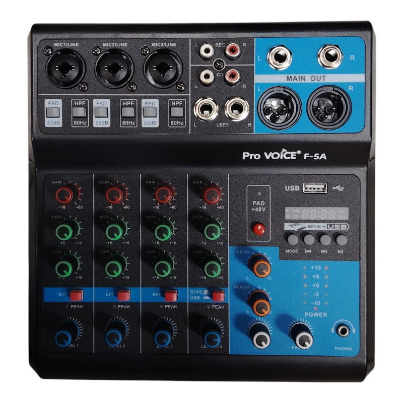 Console de Mixage Pro VOICE F-5A Compacte - 5 Canaux Console de Mixage Pro VOICE F-5A Compacte - 5 Canaux