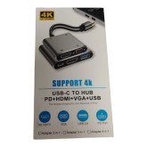 Support 4K USB-C to Hub PD+HDMI+VGA+USB