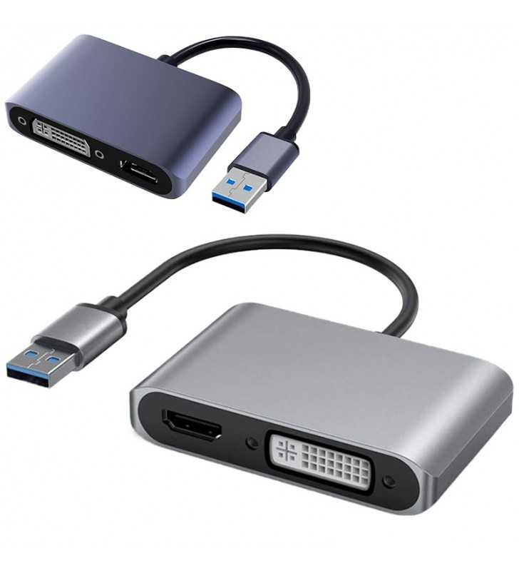 Adaptateur USB 3.0 TO HDMI AND double disque DVI-I Adaptateur USB 3.0 TO HDMI AND double disque DVI-I