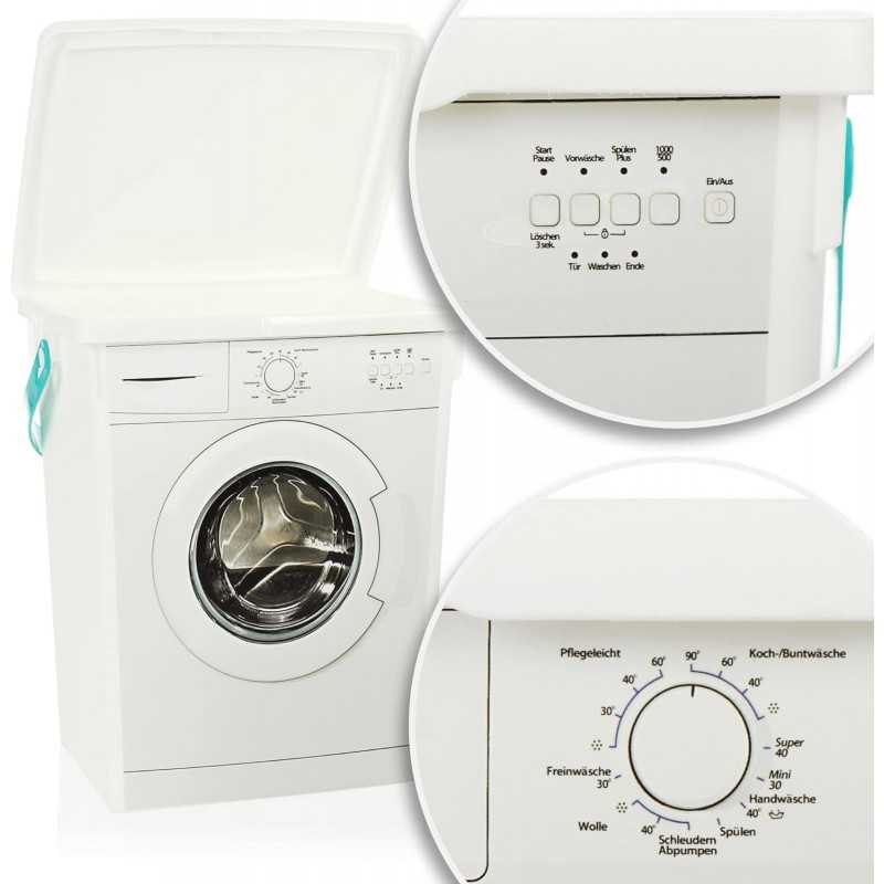 COM-FOUR® Réservoir de détergent avec couvercle, plastique (PP recyclé) Dimensions : env. 23x19x16,5cm, avec motif machine à