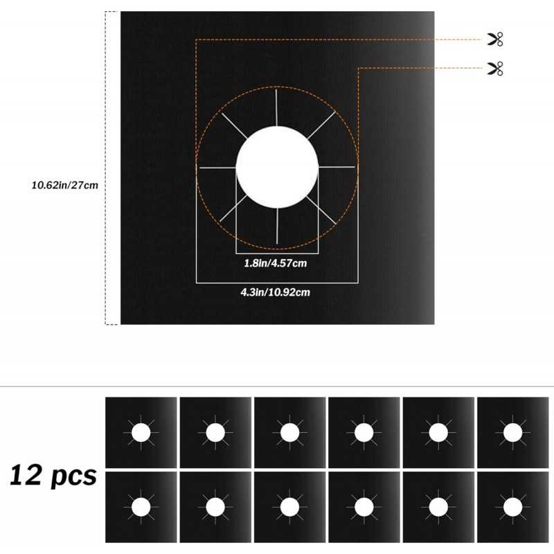 12Pcs Protecteur de cuisinière à gaz,10.6" Couvre-brûleurs réutilisables pour cuisinière à gaz Couvre-plaques antiadhésives