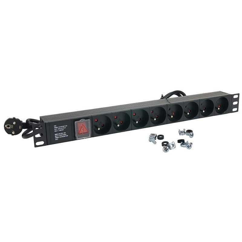 Multiprises Bandeau 8 Prises rackable 19" avec Interrupteur, Cordon 1.80m,