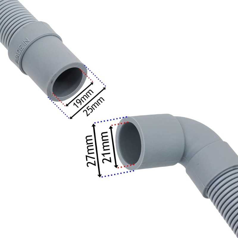 SPARES2GO Tuyau de vidange universel avec extrémité à angle droit pour lave-vaisselle (2,5 m, 19 mm/21 mm)