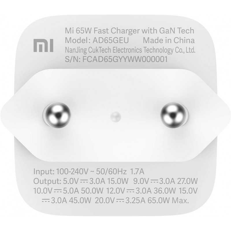 Xiaomi Mi 65 W Fast Charger avec GaN Tech, Chargeur pour Smartphone et Ordinateur Portable, Compatible avec Les Ordinateurs