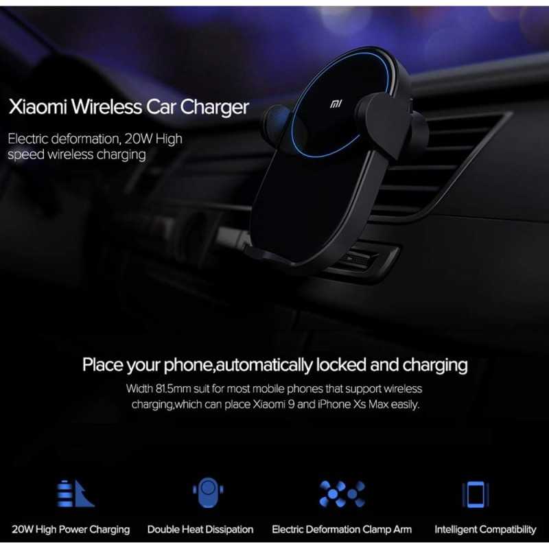 Xiaomi Mi 20W Max Qi Chargeur de Voiture sans Fil WCJ02ZM Pince Automatique avec capteur Infrarouge Intelligent Charge Rapide