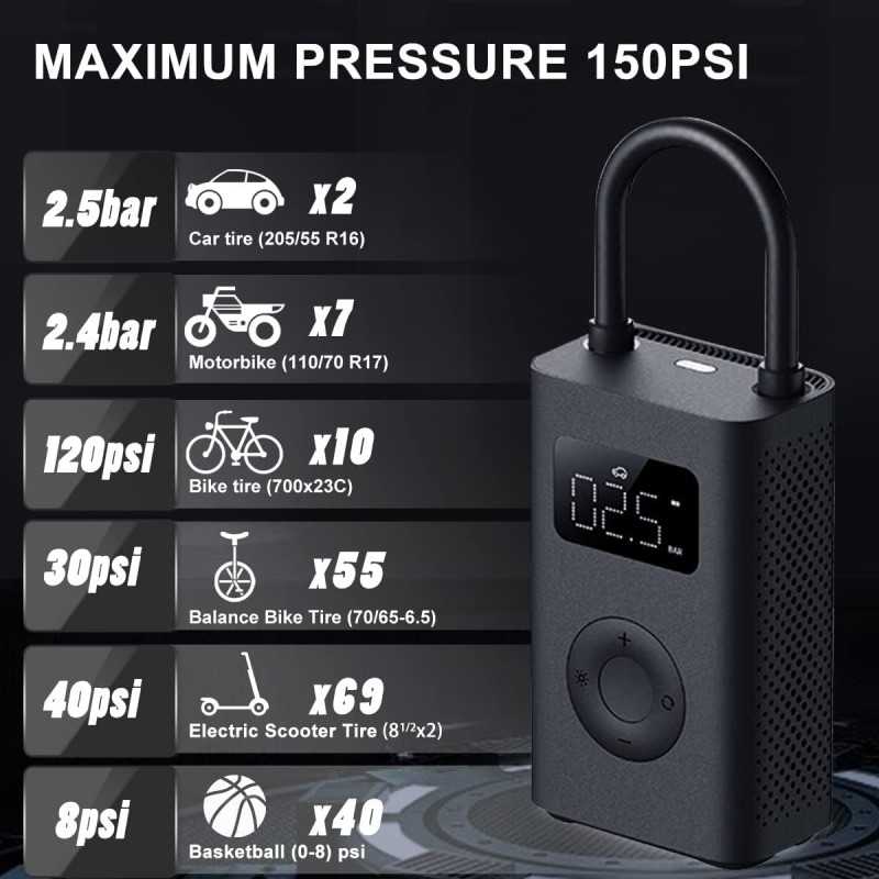 Xiaomi Compresseur d'air électrique portable, 150 PSI Gonfleur de pneu pour voiture, scooter, vélo pneus et balles – Sans fil