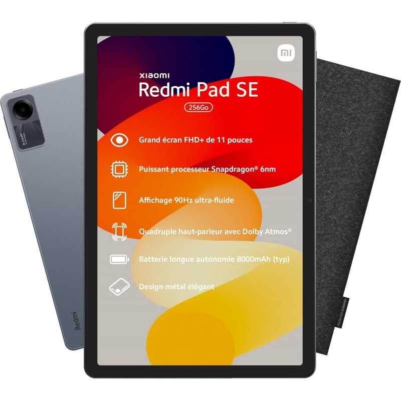 Xiaomi Tablette Pad SE 8 256GB + Etui Feutrine, Chargeur Rapide Inclus, écran 11", Batterie 8000 mAh, Caméra arrière de 8MP, Xiaomi Tablette Pad SE 8 256GB + Etui Feutrine, Chargeur Rapide Inclus, écran 11", Batterie 8000 mAh, Caméra arrière de 8MP,