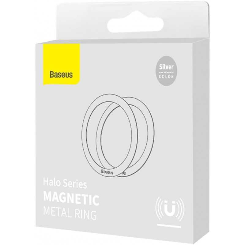 Baseus Halo Series PCCH000012 Lot de 2 anneaux magnétiques en métal Argenté