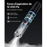 Baseus Aspirateur Voiture Puissant 12000pa Aspirateur à Main sans Fil avec Charge USB-C, Mini Broyeur Poussière pour Voiture,
