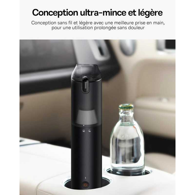 Baseus Aspirateur Voiture Puissant 12000pa Aspirateur à Main sans Fil avec Charge USB-C, Mini Broyeur Poussière pour Voiture,