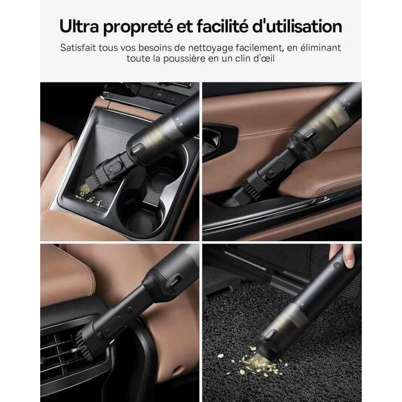 Baseus Aspirateur Voiture Puissant 12000pa Aspirateur à Main sans Fil avec Charge USB-C, Mini Broyeur Poussière pour Voiture,
