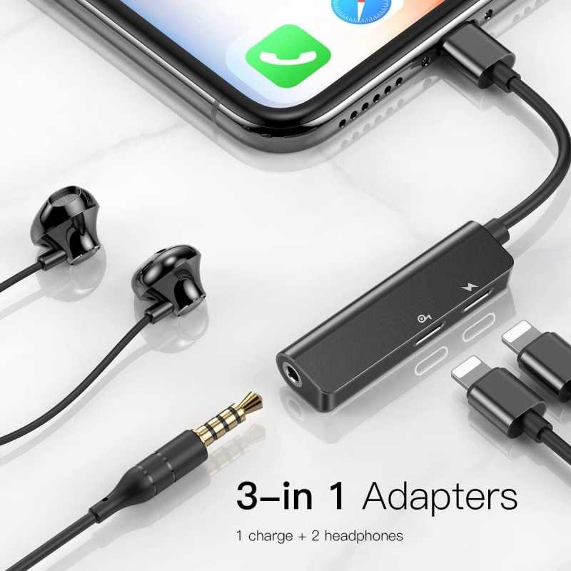 Baseus Audio L52 Lightning Adapter to Mini Jack 3,5 mm et 2 x Lightning (Noir)