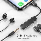 Baseus Audio L52 Lightning Adapter to Mini Jack 3,5 mm et 2 x Lightning (Noir)