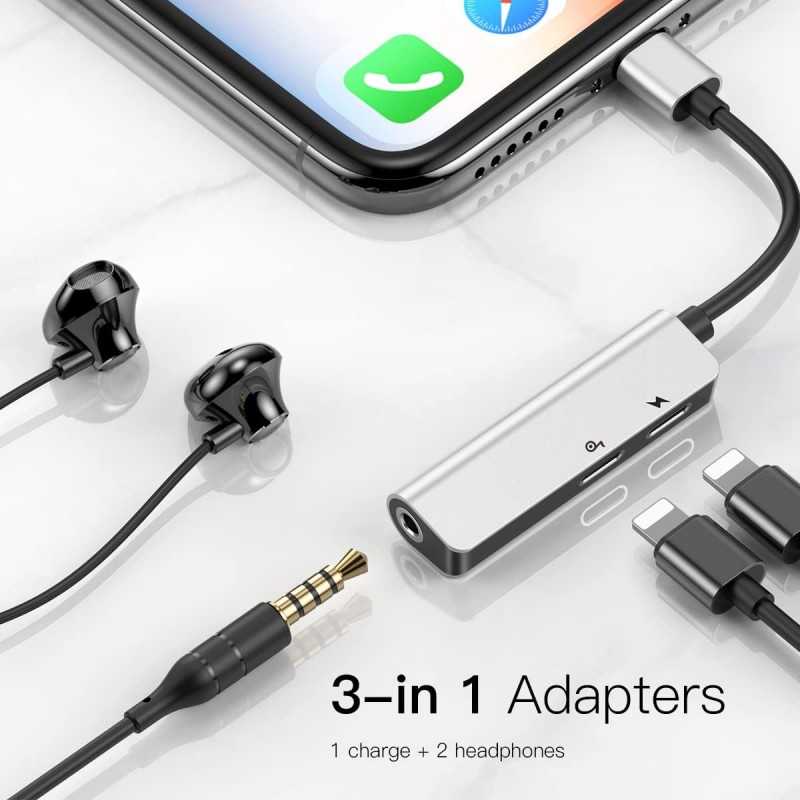 Baseus Audio L52 Lightning Adapter to Mini Jack 3,5 mm et 2 x Lightning (Noir)