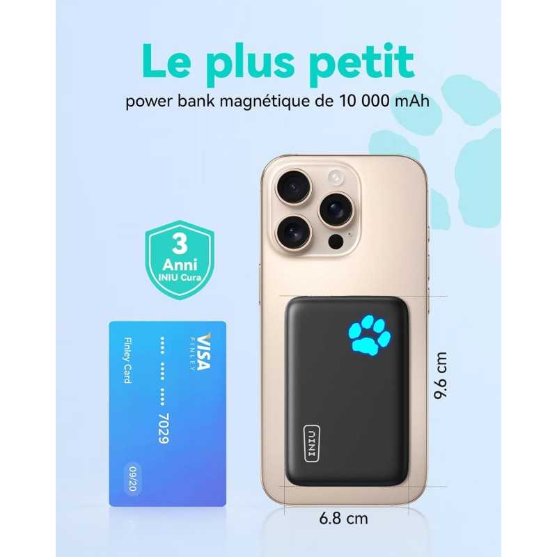 INIU Batterie Externe Magsafe, Petit 10000mAh 20W PD Magnetique Power Bank, USB C Input & Output Batterie Portable Charge Rapide