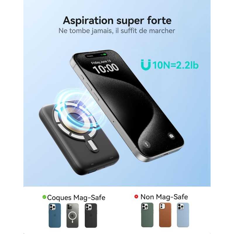 INIU Batterie Externe Magsafe, Petit 10000mAh 20W PD Magnetique Power Bank, USB C Input & Output Batterie Portable Charge Rapide