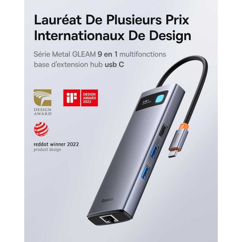 Hub USB C Baseus 9-in-1 avec 4K HDMI et Power Delivery