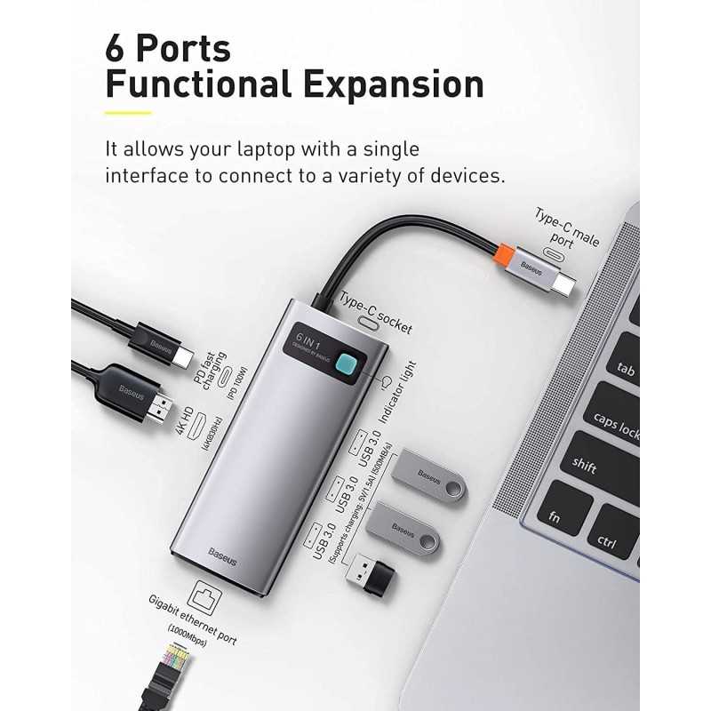 Baseus Hub USB C 7-Port avec 4K 60Hz HDMI, PD 100W, 3 USB-A 3.0 5Gbps, Lecteur Carte SD/TF, USB C Stations d'accueil pour