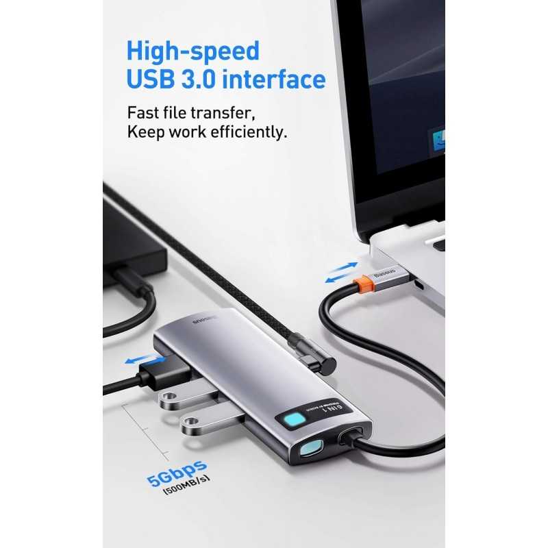 Baseus Hub USB C 7-Port avec 4K 60Hz HDMI, PD 100W, 3 USB-A 3.0 5Gbps, Lecteur Carte SD/TF, USB C Stations d'accueil pour