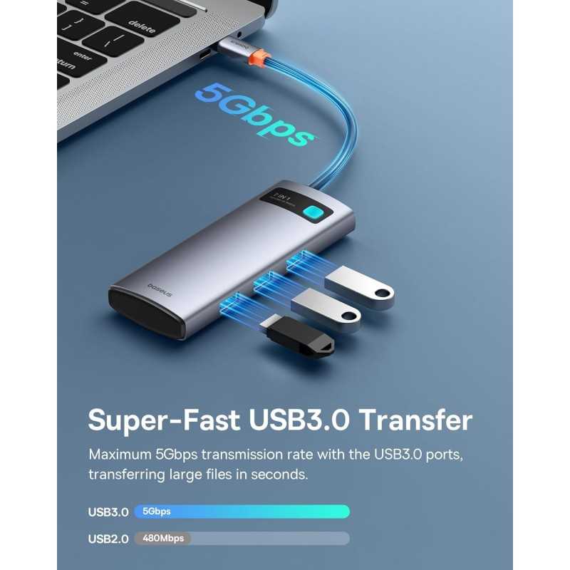 Baseus Hub USB C 7-Port avec 4K 60Hz HDMI, PD 100W, 3 USB-A 3.0 5Gbps, Lecteur Carte SD/TF, USB C Stations d'accueil pour