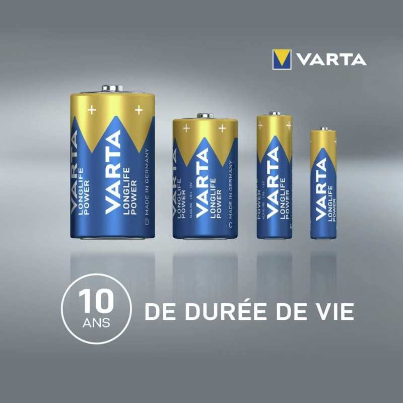 VARTA Piles Bloc 9V, lot de 2, Longlife Power, Alcalines, pour détecteurs de fumée, alarmes incendie, microphones