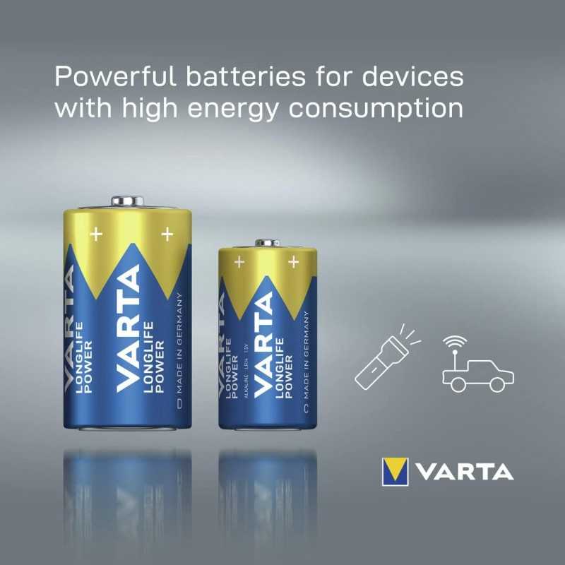 VARTA Piles Bloc 9V, lot de 2, Longlife Power, Alcalines, pour détecteurs de fumée, alarmes incendie, microphones
