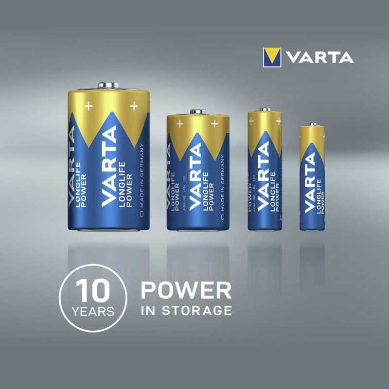 VARTA Piles Bloc 9V, lot de 2, Longlife Power, Alcalines, pour détecteurs de fumée, alarmes incendie, microphones