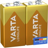 VARTA Piles Bloc 9V, lot de 2, Longlife Power, Alcalines, pour détecteurs de fumée, alarmes incendie, microphones