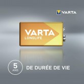 VARTA Piles Bloc 9V, lot de 2, Longlife Power, Alcalines, pour détecteurs de fumée, alarmes incendie, microphones