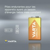 VARTA Piles Bloc 9V, lot de 2, Longlife Power, Alcalines, pour détecteurs de fumée, alarmes incendie, microphones