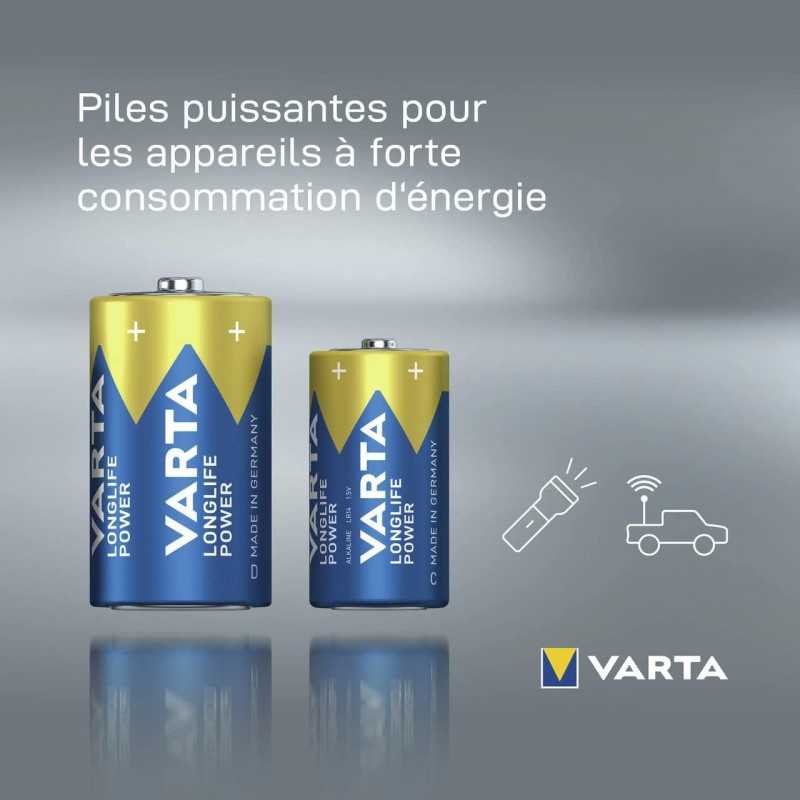 VARTA Piles Bloc 9V, lot de 2, Longlife Power, Alcalines, pour détecteurs de fumée, alarmes incendie, microphones