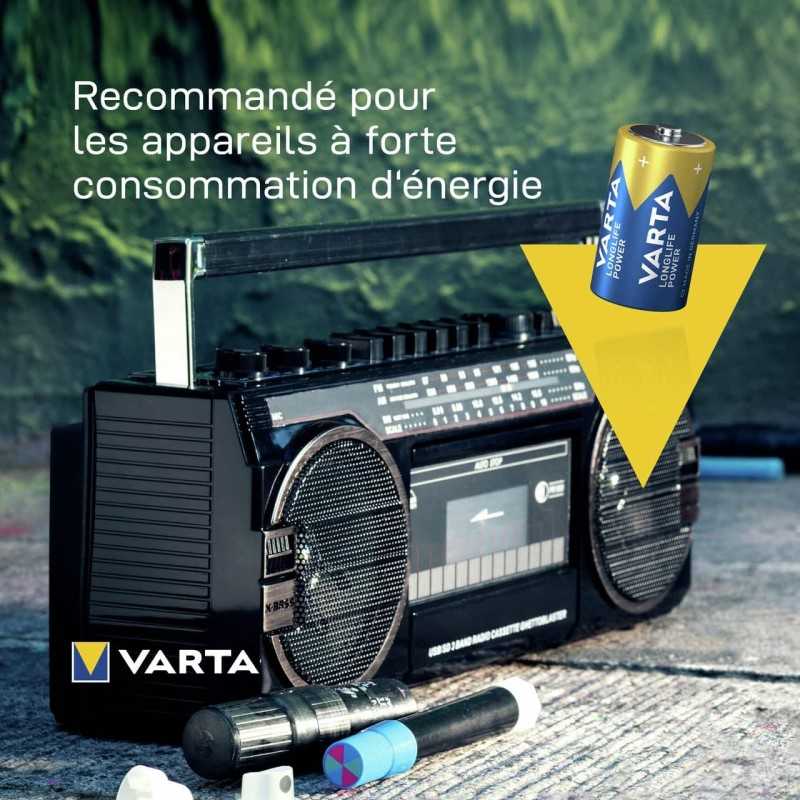VARTA Piles Bloc 9V, lot de 2, Longlife Power, Alcalines, pour détecteurs de fumée, alarmes incendie, microphones