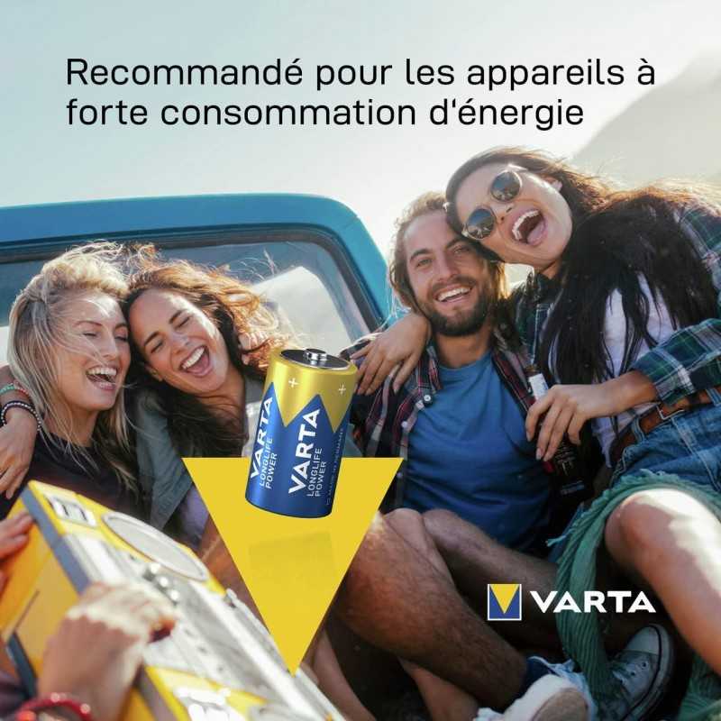 VARTA Piles Bloc 9V, lot de 2, Longlife Power, Alcalines, pour détecteurs de fumée, alarmes incendie, microphones