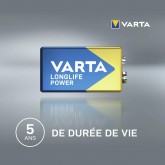 VARTA Piles Bloc 9V, lot de 2, Longlife Power, Alcalines, pour détecteurs de fumée, alarmes incendie, microphones