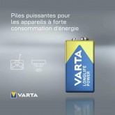VARTA Piles Bloc 9V, lot de 2, Longlife Power, Alcalines, pour détecteurs de fumée, alarmes incendie, microphones
