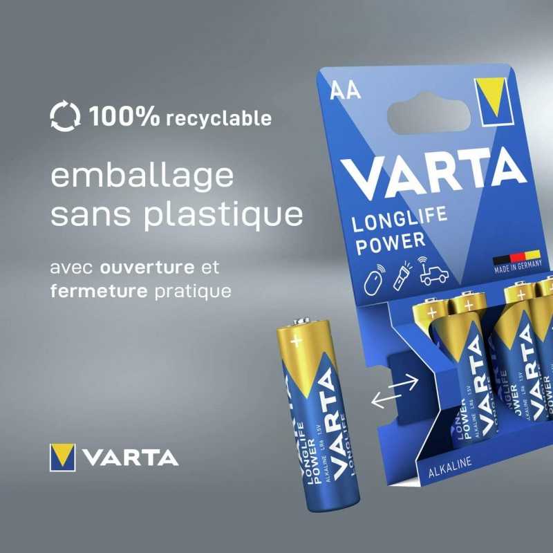 VARTA Piles Bloc 9V, lot de 2, Longlife Power, Alcalines, pour détecteurs de fumée, alarmes incendie, microphones
